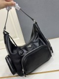 Prada Classic Versatile Leather Motorcycle Bag Shoulder Bag Size: 32 x 27 x 12 CM