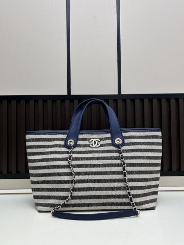 Chanel Classic Striped Canvas Tote Bag Casual Versatile Handbag Size: 26 × 44 × 13 CM