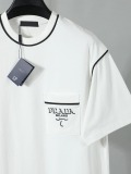 Prada Classic Embroidered Logo T-shirt Unisex Casual Loose Short Sleeve