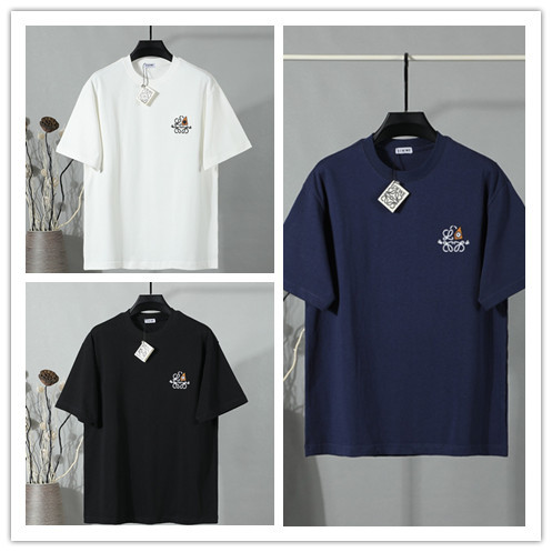 Loewe Classic Embroidered Logo Cat Eye T-shirt Unisex Casual Loose Short Sleeve