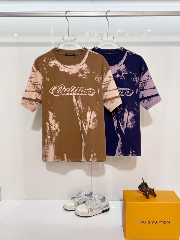 Louis Vuitton New High Street Gradient Tie Dye Logo Printed T-shirt Unisex Casual Versatile Short Sleeve