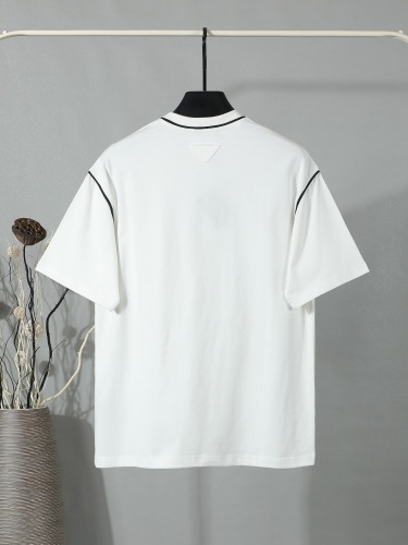Prada Classic Embroidered Logo T-shirt Unisex Casual Loose Short Sleeve