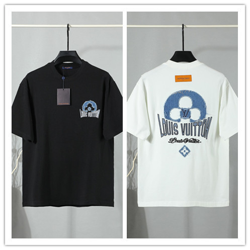 Louis Vuitton Fashion Patch Embroidered Logo T-shirt Unisex Casual Loose Short Sleeve