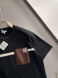Loewe Fashion Embroidered Logo Leather Pocket Splicing T-shirt Unisex Casual Loose Short Sleeve