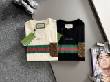 Gucci Classic Double G Patch Pocket Cracked Stripe T-shirt Unisex Casual Loose Short Sleeve