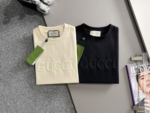 Gucci Classic Embroidered Logo Splicing T-shirt Unisex Casual Loose Short Sleeve