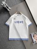Loewe New Fashion Embroidered Logo Grid Splicing T-shirt Couple Casual Oversize Short Sleeve