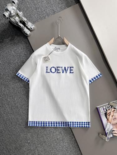 Loewe New Fashion Embroidered Logo Grid Splicing T-shirt Couple Casual Oversize Short Sleeve