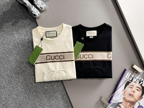 Gucci Fashion Ribbon Splicing Embroidered Logo T-shirt Unisex Casual Loose Short Sleeve
