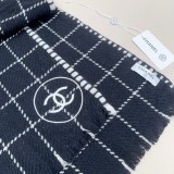 Chanel Classic Embroidered Logo Checkered Cashmere Scarf Size: 38 x 185 CM