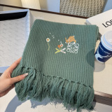 Loewe x Sunafujita Fashion Rabbit Floral Embroidery Tassel Scarf Size: 30 x 200 CM