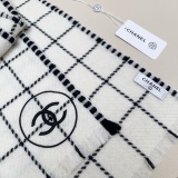 Chanel Classic Embroidered Logo Checkered Cashmere Scarf Size: 38 x 185 CM