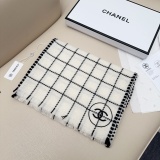 Chanel Classic Embroidered Logo Checkered Cashmere Scarf Size: 38 x 185 CM