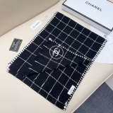 Chanel Classic Embroidered Logo Checkered Cashmere Scarf Size: 38 x 185 CM