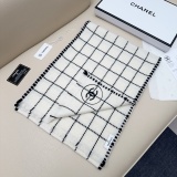 Chanel Classic Embroidered Logo Checkered Cashmere Scarf Size: 38 x 185 CM