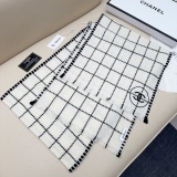 Chanel Classic Embroidered Logo Checkered Cashmere Scarf Size: 38 x 185 CM