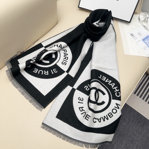 Chanel Classic Two Color Logo Jacquard Cashmere Scarf Size: 40 x 190 CM