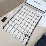 Chanel Classic Embroidered Logo Checkered Cashmere Scarf Size: 38 x 185 CM