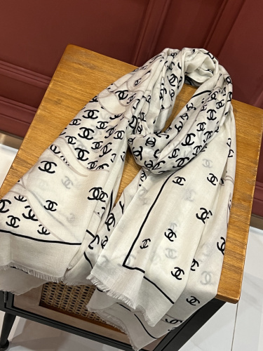 Chanel Elegant Camellia Logo Printed Cashmere Long Scarf Shawl Size: 100 x 200 CM