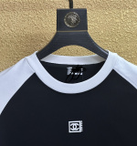 Chanel New Fashion Simple Splicing Short Sleeve Couple Versatile Casual T-shirt