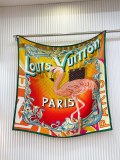 Louis Vuitton Fashion Elegant Versatile Flamingo Logo Printed Silk Square Scarf Size: 90 x 90 CM