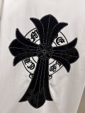 Chrome Hearts 26SS Fashion Leather Inlaid Diamond Cross T-shirt Couple Loose Casual Short Sleeve