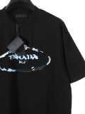 Prada Classic Heavy Embroidery Logo T-shirt Unisex Loose Casual Short Sleeve