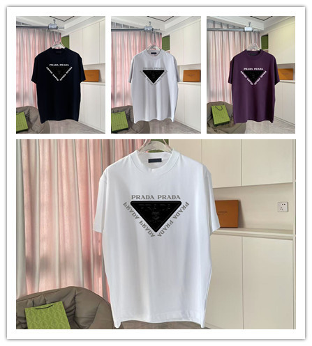 Prada Classic Logo Printed T-shirt Couple Loose Casual Short Sleeves