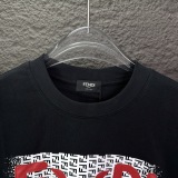 Fendi 26SS Fashion Leather Embroidered Little Monster Letter T-shirt Unisex Loose Casual Short Sleeve