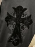 Chrome Hearts 26SS Fashion Leather Inlaid Diamond Cross T-shirt Couple Loose Casual Short Sleeve
