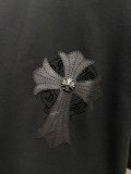 Chrome Hearts 26SS Fashion Leather Inlaid Diamond Cross T-shirt Couple Loose Casual Short Sleeve