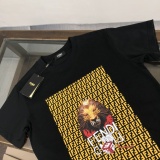 Fendi Fashion Lion FF Printed T-shirt Unisex Loose Casual Short Sleeve