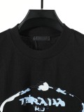 Prada Classic Heavy Embroidery Logo T-shirt Unisex Loose Casual Short Sleeve