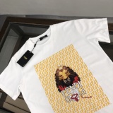 Fendi Fashion Lion FF Printed T-shirt Unisex Loose Casual Short Sleeve