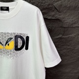 Fendi 26SS Fashion Leather Embroidered Little Monster Letter T-shirt Unisex Loose Casual Short Sleeve