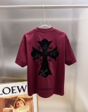Chrome Hearts 26SS Fashion Leather Inlaid Diamond Cross T-shirt Couple Loose Casual Short Sleeve