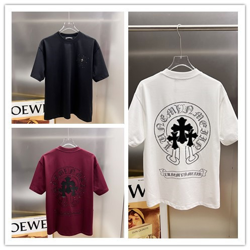 Chrome Hearts 26SS Fashion Diamond Cross Horseshoe T-shirt Couple Loose Casual Short Sleeve