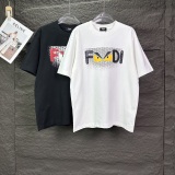 Fendi 26SS Fashion Leather Embroidered Little Monster Letter T-shirt Unisex Loose Casual Short Sleeve