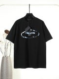 Prada Classic Heavy Embroidery Logo T-shirt Unisex Loose Casual Short Sleeve