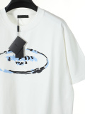 Prada Classic Heavy Embroidery Logo T-shirt Unisex Loose Casual Short Sleeve