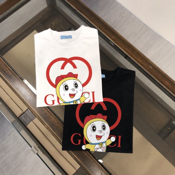 Gucci Fashion Doraemon Logo Printed Short Sleeve Unisex Casual Loose T-shirt