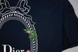 Dior New Fashion Flower Bird Printed T-shirt Couple Casual Versatile Short Sleeve