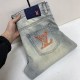 Louis Vuitton 26ss New Fashion Versatile Embroidered Logo Washed Slim Fit Small Straight leg Jeans