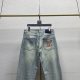 Louis Vuitton 26ss New Fashion Versatile Embroidered Logo Washed Slim Fit Small Straight leg Jeans