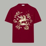 Dior Fashion Floral Pegasus Logo Printed T-shirt Couple Casual Versatile Short Sleeve