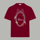 Dior New Fashion Flower Bird Printed T-shirt Couple Casual Versatile Short Sleeve