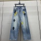 Chrome Hearts Fashion Black Yellow Leather Cross Casual Wash Straight leg Jeans
