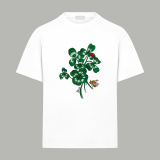 Dior Fashion Flower Bee Logo Printed T-shirt Couple Casual Versatile Short Sleeve