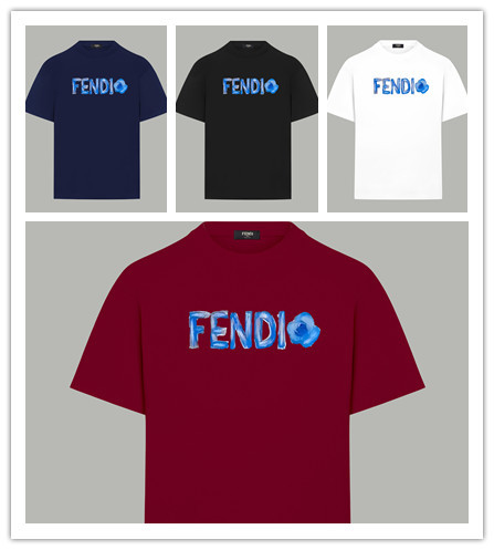 Fendi Fashion Hand drawn Logo Printed T-shirt Couple Casual Versatile Short Sleeve