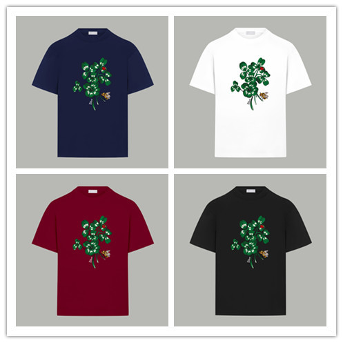 Dior Fashion Flower Bee Logo Printed T-shirt Couple Casual Versatile Short Sleeve